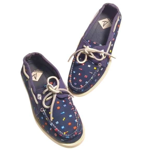 Sperry Top-Sider Authentic Original Prep Boat Shoe Men Sz 8 Navy Flags - Picture 1 of 6